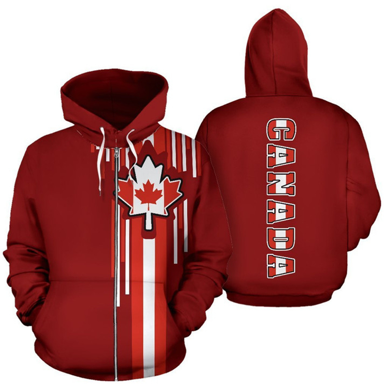 Street Fashion Canada - 캐나다 국기 3D 프린트 집업 후디,